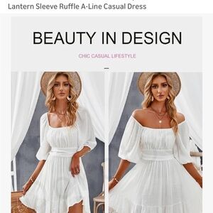 White Lantern Sleeve Ruffle A-Line Casual Dress